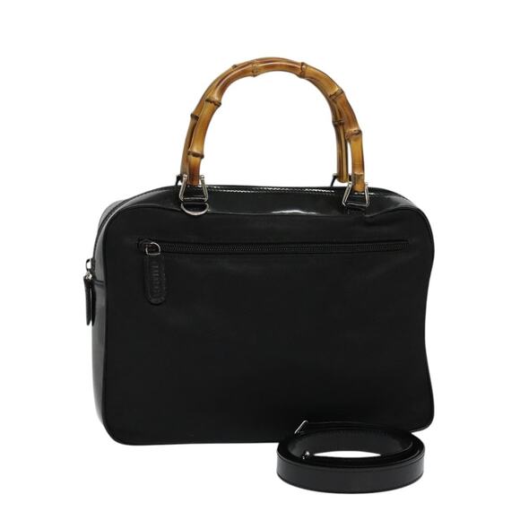 GUCCI Bamboo Hand Bag Nylon Black Silver 000 2040 000 2040 - Picture 1 of 16